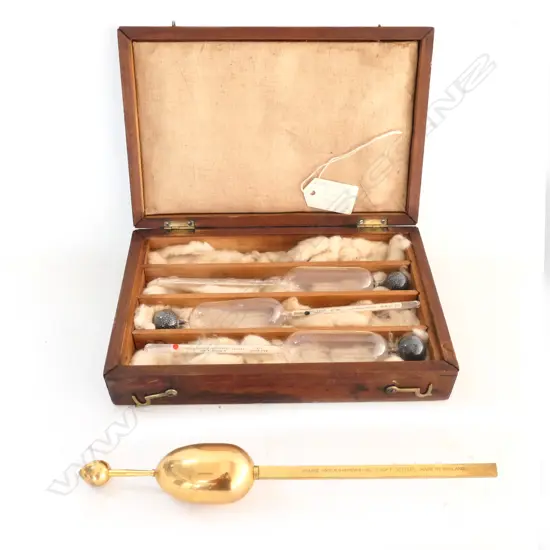 BRASS BAUME ZEAL HYDROMETER (L. 255mm) & THREE GLASS HYDROMETERS (BOXED)